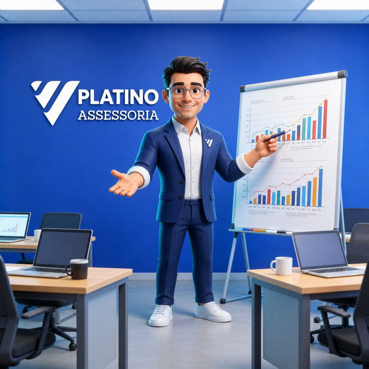 Representante da Platino apresentando um treinamento em sala corporativa